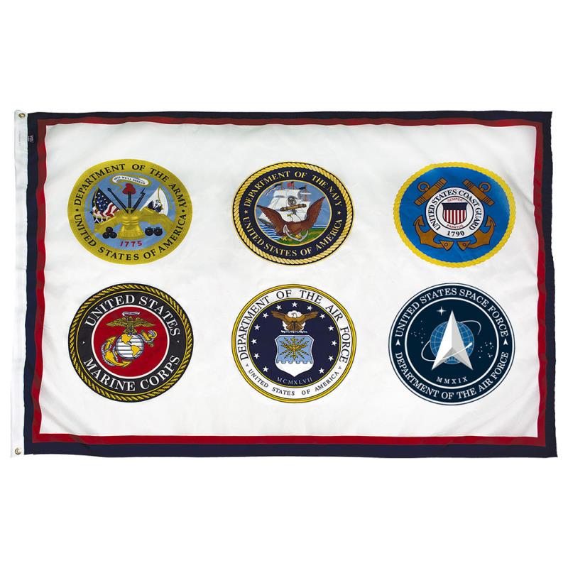 Armed Forces 6 Branch 8'x12' Printed Nylon Flag, 8' x 12' Armed Forces Flag Nylon
