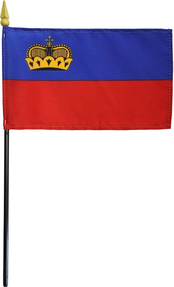 Liechtenstein 4"x6" Stick Flag, 4" x 6" Liechtenstein stick flag, Liechtenstein Miniature Flag, Liechtenstein Desktop Flag, Liechtenstein Classroom Flag