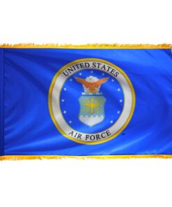 Perma-Nyl 4'x6' Nylon Indoor Air Force Flag, US Air Forced Indoor Nylon 4' x 6' with Pole Hem and Gold Fringe Flag, USAF Indoor Fringed Flag