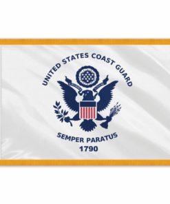 Perma-Nyl 3'x5' Nylon Indoor Coast Guard Flag, USCG Indoor Nylon 3' x 5' with Pole Hem and Gold Fringe Flag, Coast Guard Indoor Fringed Flag