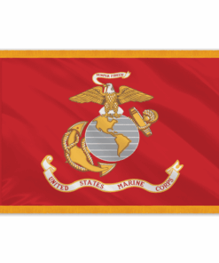Perma-Nyl 4'x6' Nylon Indoor Marines Flag, US Marines Indoor Nylon 4' x 6' with Pole Hem and Gold Fringe Flag, USMC Indoor Fringed Flag
