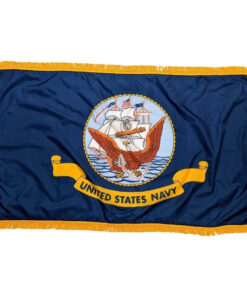 Perma-Nyl 3'x5' Nylon Indoor Navy Flag, US Navy Indoor Nylon 3' x 5' with Pole Hem and Gold Fringe Flag, Navy Indoor Fringed Flag