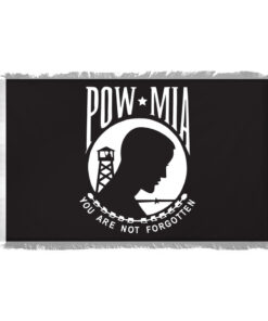 Perma-Nyl 5'x8' Nylon Indoor POW-MIA Flag, US POW/MIA Indoor Nylon 5' x 8' with Pole Hem and Gold Fringe Flag, POW-MIA Indoor Fringed Flag