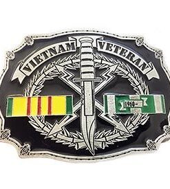 Vietnam Veteran With KA BAR Ribbons Belt Buckle Enamel