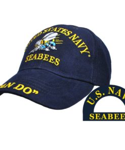 US Navy Seabees Baseball Cap Blue Military Hat with Logo Emblem for Men Women Vets