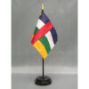 Central African Republic 4x6" fine polyester flag, hemmed on all sides and mounted to a 10" black plastic staff with a gold spear top.