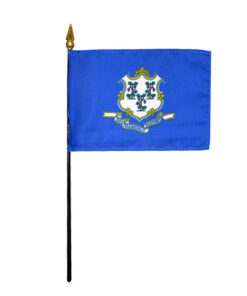4 in. X 6 in. Connecticut Mounted on a 10 in. Black Staff with Gold Spear tip