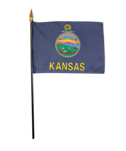4 in. X 6 in. Kansas Mounted on a 10 in. Black Staff with Gold Spear tip
