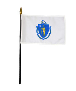 4 in. X 6 in. Massachusetts Mounted on a 10 in. Black Staff with Gold Spear tip