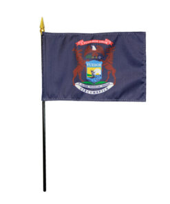 4 in. X 6 in. Michigan Mounted on a 10 in. Black Staff with Gold Spear tip