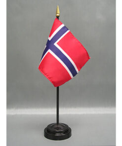 4 in. X 6 in. Norway Mounted on a 10 in. Black Staff with Gold Spear tip.