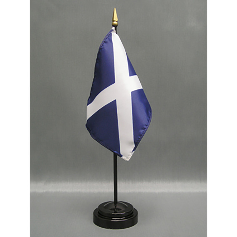 4 in. X 6 in. Scotland St Andrew's Cross Mounted on a 10 in. Black Staff with Gold Spear tip.