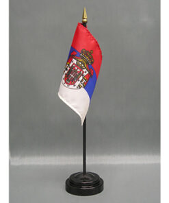 Serbia w/Seal Flag on a Stick, Serbia 4"x6" Stick polyester flag, Serbia 4"x6" Desk Stick Flag (No Base)