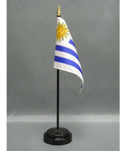 4 in. X 6 in. Uruguay Mounted on a 10 in. Black Staff with Gold Spear tip.