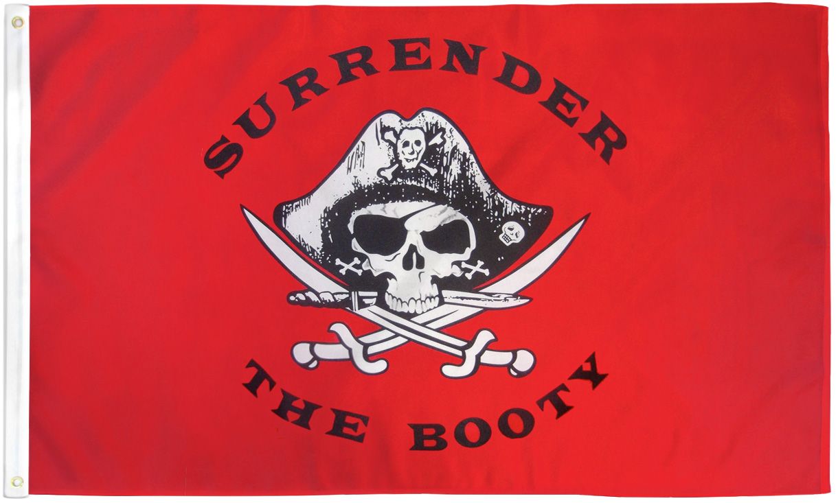 Surrender the Booty Red Pirate Flag 3x5ft Poly