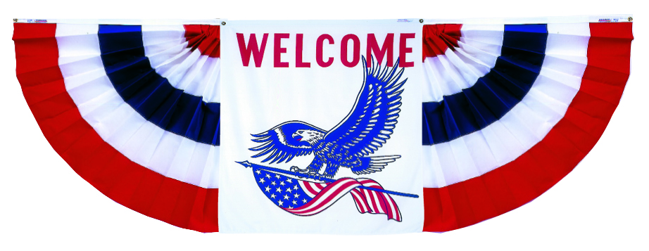Pleated Polycotton Fan Drapes w/ Welcome Eagle