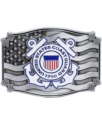 U.S. Coast Guard Logo on a Bronze Flag 3 1/4" Belt Buckle