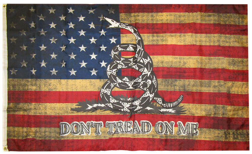 USA Vintage Gadsden 3'X5' Poly Flag, Gadsden Vintage American Flag 3'X5' Don't Tread On Me