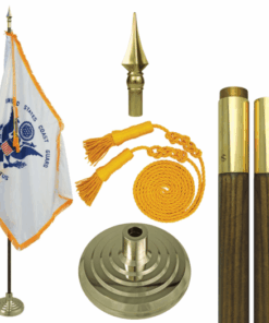 3' x 5' Indoor U.S. Coast Guard Flag Set, Coast Guard Flag Indoor Flagpole Kit w/ Gold Fringe, U.S. Military Coast Guard Parade Sets Nylon with Pole Hem and Fringe