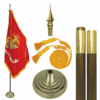 3' x 5' Indoor U.S. Marines Flag Set, Marines Flag Indoor Flagpole Kit w/ Gold Fringe, U.S. Military Marines Parade Sets Nylon with Pole Hem and Fringe